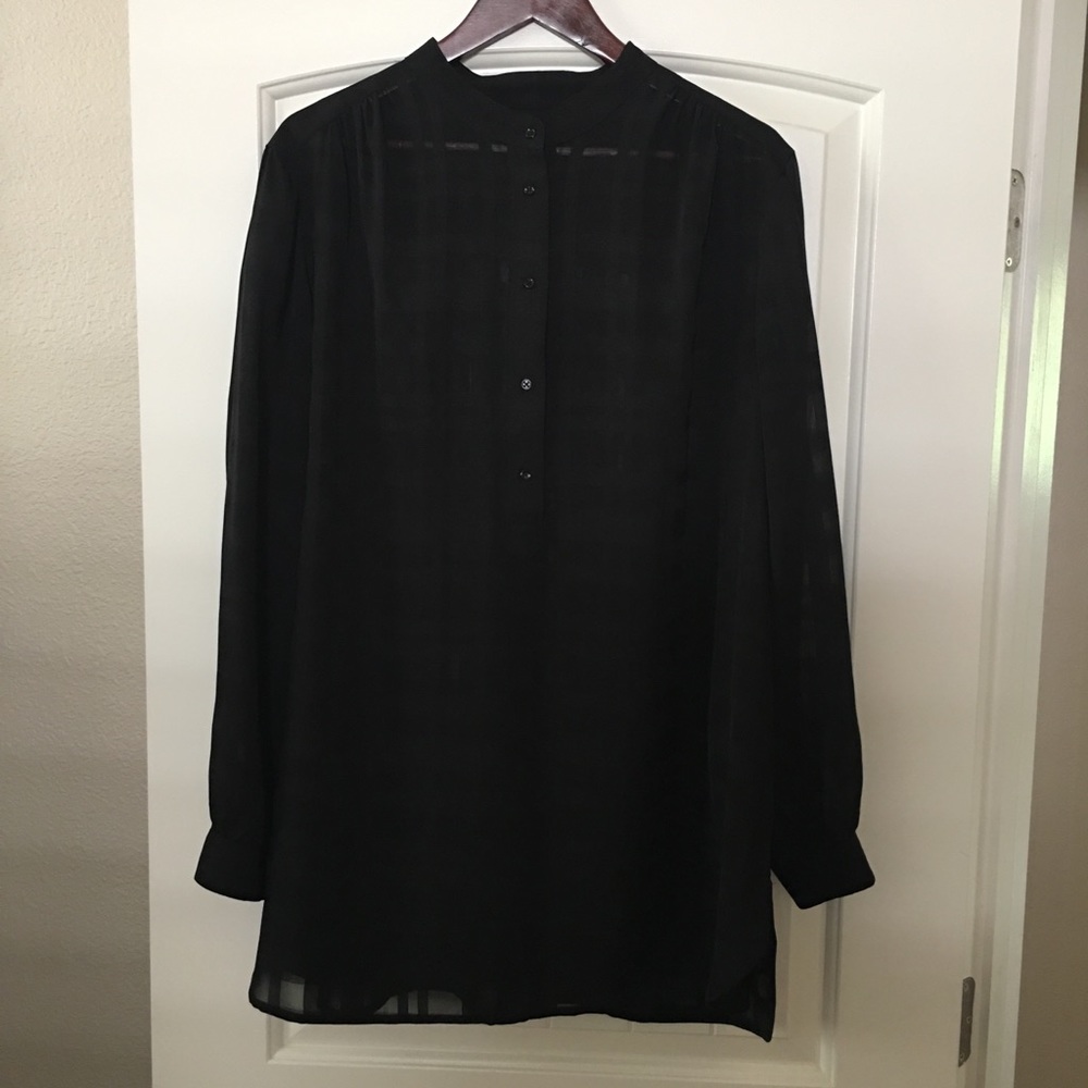 Gorgeous Semi-Sheer Plaid Black Blouse
